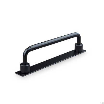 Tirador para mueble rectangular Asissi Swept 128 Negro Mate con Cuero Negro