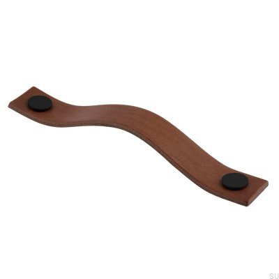 Tirador para mueble rectangular Levanto 128, cuero marrón y negro