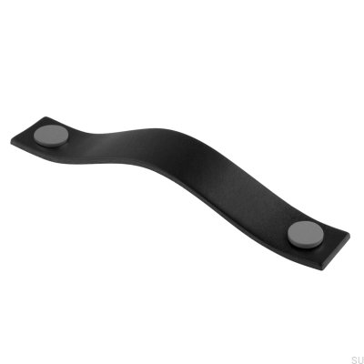Tirador para mueble alargado Levanto 128, cuero negro y gris