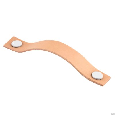 Tirador para mueble rectangular Levanto 128, cuero marrón claro y blanco