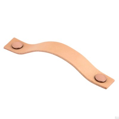 Tirador para mueble alargado Levanto 128, cuero marrón claro con cobre