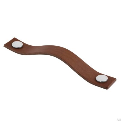 Tirador para mueble alargado Levanto 128, cuero marrón con cromo