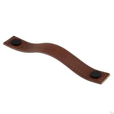 Tirador para mueble rectangular Aviano 128, cuero marrón y negro