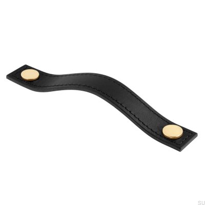 Tirador para mueble alargado Aviano 128, cuero negro y dorado