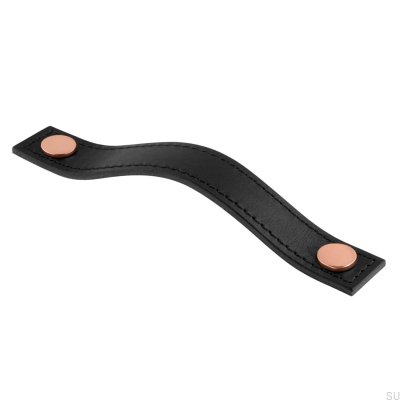 Tirador para mueble alargado Aviano 128, cuero negro con cobre