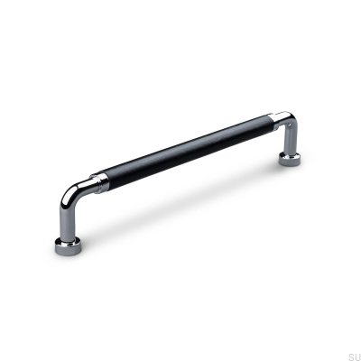 Tirador para mueble rectangular Posta Swept 160 Cromo Pulido con Piel Negra
