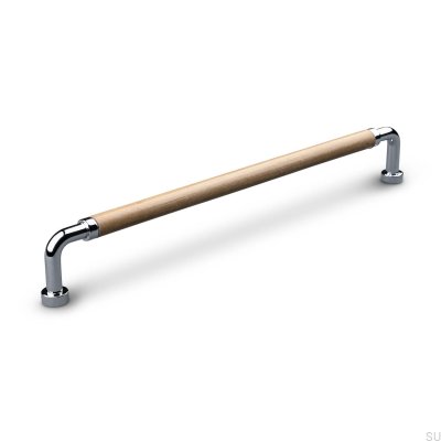 Tirador para mueble rectangular Posta Swept 224 Cromo Pulido con Piel Marrón Claro