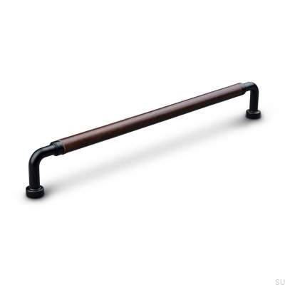Tirador para mueble rectangular Posta Swept 224 Metal Negro Mate con Cuero Marrón