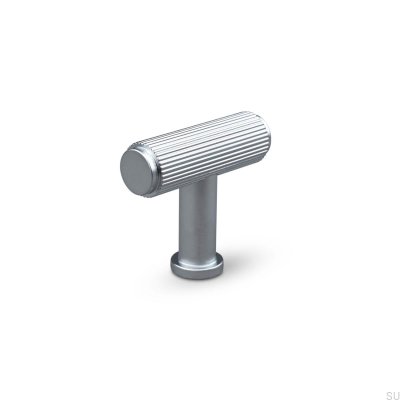 Perilla para muebles de metal plateado con rayas Salo en forma de T
