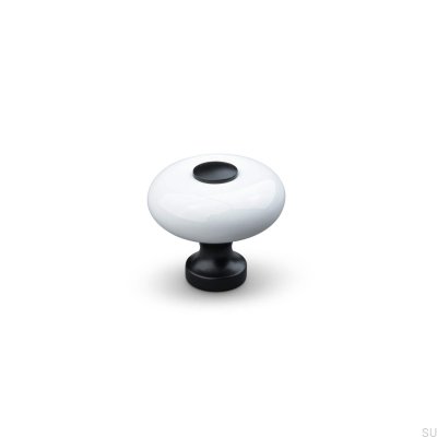 Tods 30 Pomo para mueble de porcelana, blanco y negro