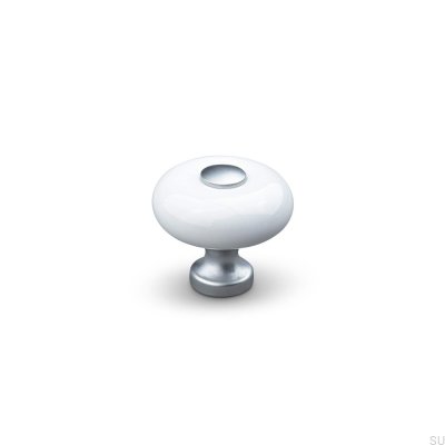 Pomo para mueble Tods 30 Porcelana Blanco con Plata