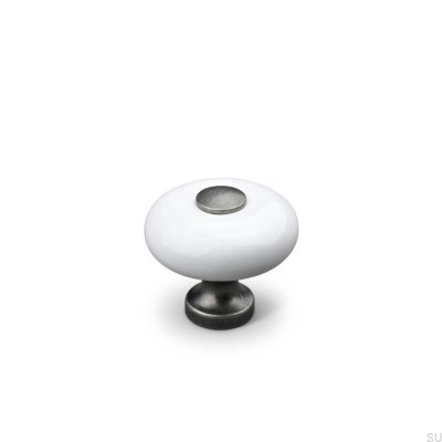 Pomo para mueble Tods 30 de porcelana blanca con hojalata antigua