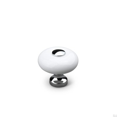 Pomo para mueble Tods 30 Porcelana Blanco con Cromo Pulido