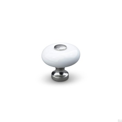 Pomo para mueble Tods 30 de porcelana blanca y oro cepillado