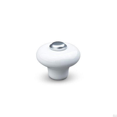 Pomo para mueble Verna 2024 36, Porcelana, Blanco y Plata