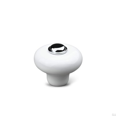 Pomo para mueble Verna 2024 36, porcelana blanca con cromo brillo
