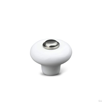 Pomo para mueble Verna 2024 36 Porcelana Blanco con Plata Cepillada