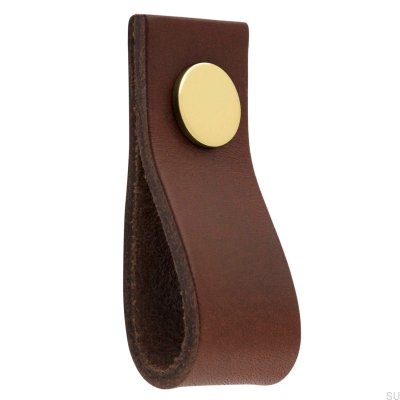 Pomo para muebles de cuero Loop Ari, marrón y dorado