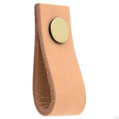 Pomo para muebles de cuero Loop Ari, marrón claro y dorado