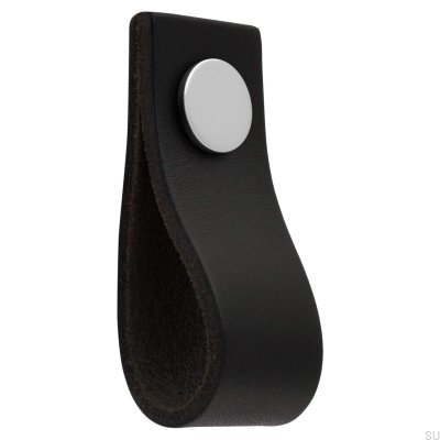 Pomo para muebles de cuero negro Loop Ari con cromo pulido