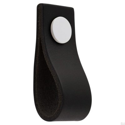 Pomo para muebles de cuero Loop Ari, blanco y negro