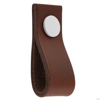 Pomo para muebles de cuero Loop Ari, marrón y blanco