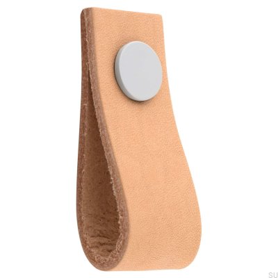 Pomo para muebles de cuero Loop Ari, marrón claro con blanco