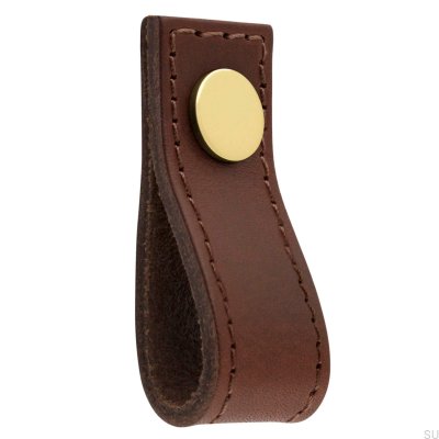 Pomo para muebles Loop Avio de cuero marrón y dorado