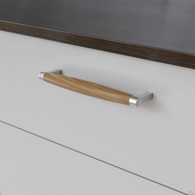 Tirador para mueble alargado Hjo 192 Plata cepillado con madera de roble