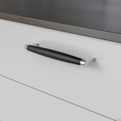 Tirador para mueble rectangular Hjo 192, metal negro mate con cromo