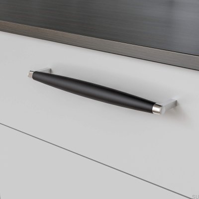 Tirador para mueble rectangular Hjo 256, metal negro mate con cromo