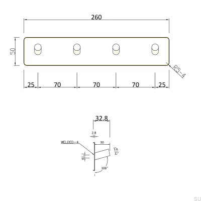 Perchero de pared Nantes 260-4 Cromo brillo