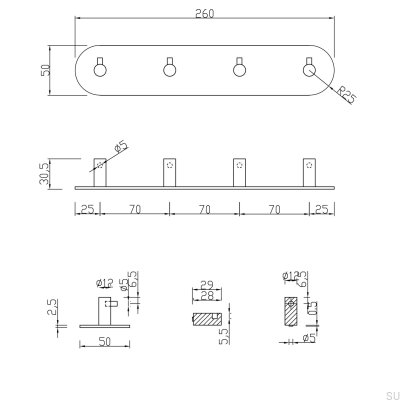 Colgador de pared Tours 260-4, cromo pulido