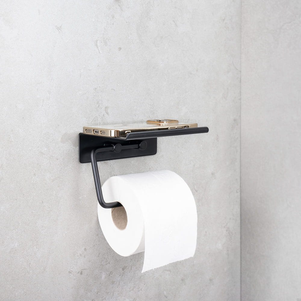 60608-41 Uchwyt na papier toaletowy z półką Base Metalowy Czarny Mat