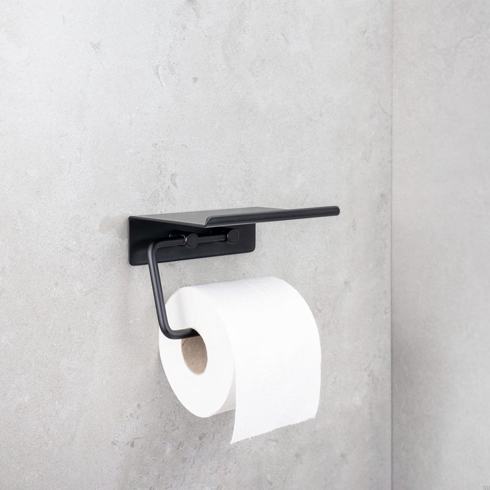60608-41 Uchwyt na papier toaletowy z półką Base Metalowy Czarny Mat