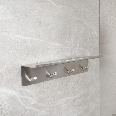 Perchero de pared con base de acero cepillado con estante