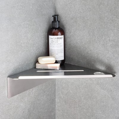 Estante de baño esquinero bajo, acero cepillado