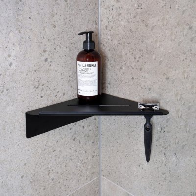 Estante de baño esquinero bajo, acero negro mate