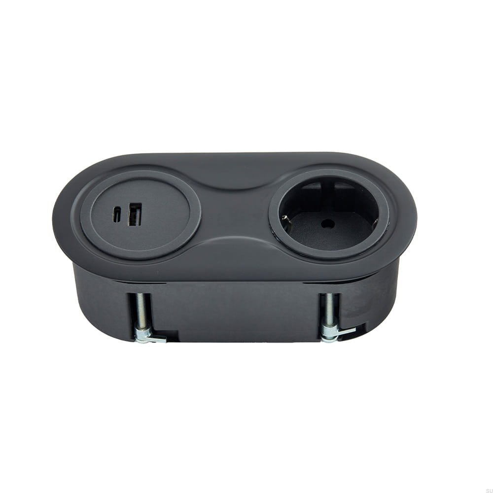 989016 Gniazdo podwójne z USB Infini Czarne Matowe