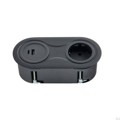 Toma doble con USB Infini Negro Mate