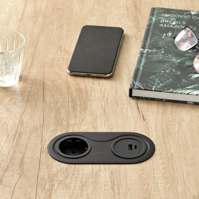Toma doble con USB Infini Negro Mate