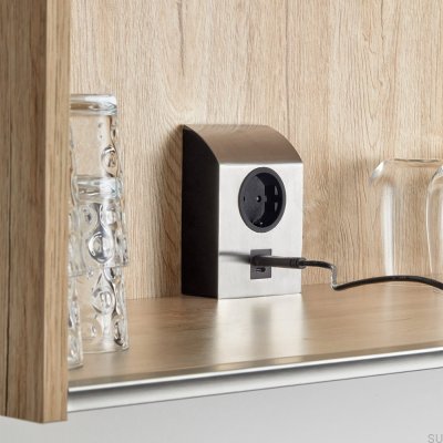 Toma individual con USB Mini Born Plata Cepillado
