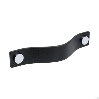 Tirador para mueble largo Loop 128, cuero negro con cromo
