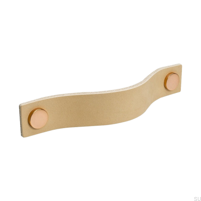 Tirador para mueble largo Loop 128, piel natural con cobre