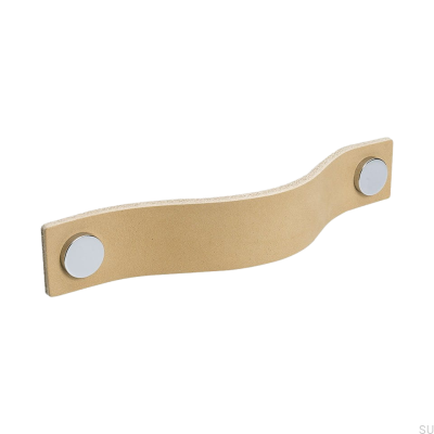 Tirador para mueble largo Loop 128, cuero natural con cromo