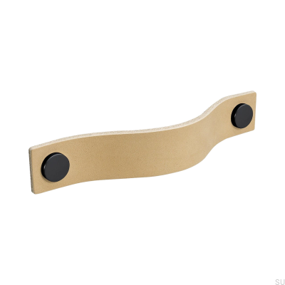 Tirador para mueble largo Loop 128, cuero natural, negro