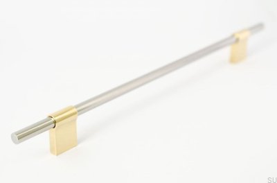 Tirador para mueble alargado Line Mix 224 Acero pulido con latón pulido