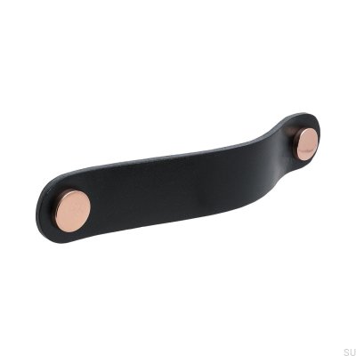 Tirador para mueble redondo Loop Round 128, cuero negro con cobre