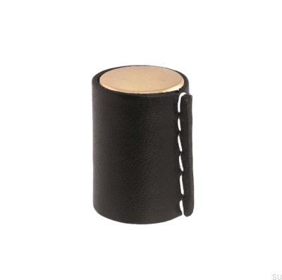 Pomo para mueble 0132 Dorado Cepillado con Cuero Negro