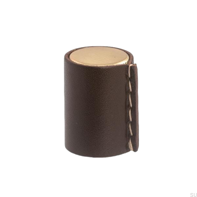 Pomo para mueble Läderknopp Oro cepillado con cuero marrón